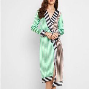 NWT Never Fully Dressed Striped Satin Wrap Dress